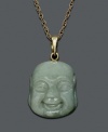 Inspire peace in your life with this charming Buddha pendant of jade (14-16 mm). Necklace crafted in 14k gold. Approximate length: 18 inches. Approximate drop: 5/8 inch.
