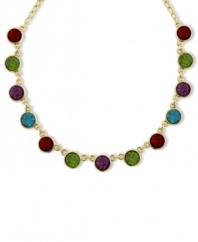 A cool drink of color. 2028's strand necklace incorporates colorful czech stones set in circular pendants. Crafted in gold tone mixed metal. Approximate length: 16 inches + 3-inch extender.